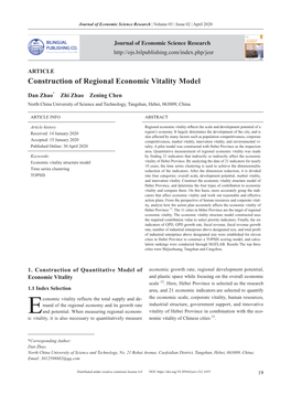 Construction of Regional Economic Vitality Model