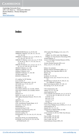 Cambridge University Press 978-1-107-18322-3 — Automotive Ethernet Kirsten Matheus , Thomas Königseder Index More Information