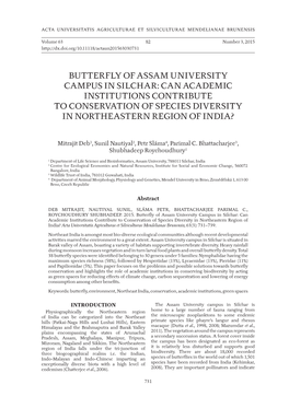 Butterfly of Assam University Campus in Silchar: Can Academic Institutions Contribute to Conservation of Species Diversity in Northeastern Region of India?