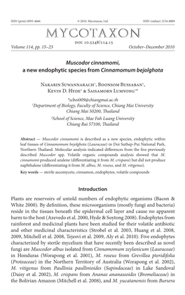 <I>Muscodor Cinnamomi</I>, a New Endophytic Species from <I