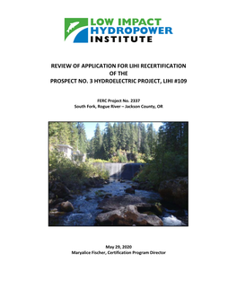 Prospect No. 3 Recertification Review Report 2020