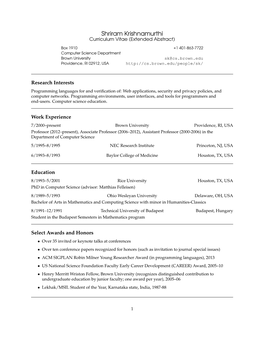 Shriram Krishnamurthi Curriculum Vitae (Extended Abstract)