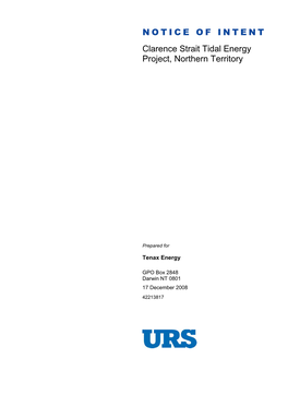 NOTICE of INTENT Clarence Strait Tidal Energy Project, Northern Territory