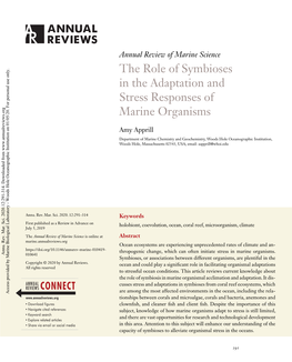 The Role of Symbioses in the Adaptation and Stress Responses of Marine Organisms