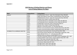 2019 Review of Polling Districts and Places List of Polling Stations Per Ward