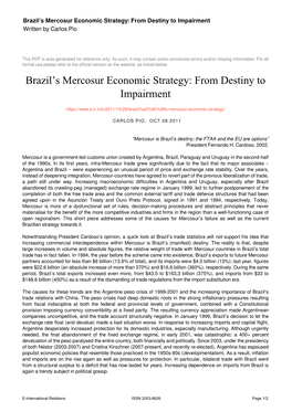 Brazil's Mercosur Economic Strategy