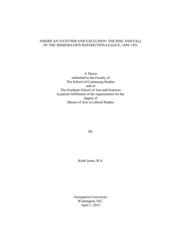 American Nativism and Exclusion: the Rise and Fall of the Immigration Restriction League, 1894–1921