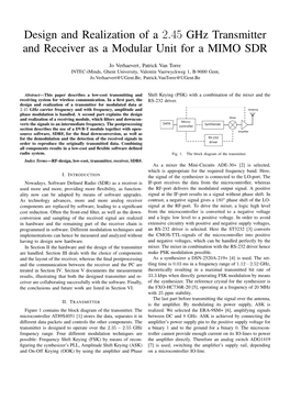 Design and Realization of a 2.45 Ghz Transmitter and Receiver As a Modular Unit for a MIMO SDR