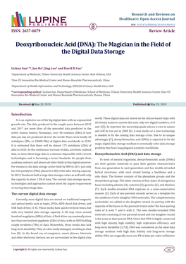 Deoxyribonucleic Acid (DNA): the Magician in the Field of the Digital Data Storage