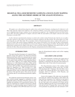 Regional Till-Geochemistry Sampling and Ice-Flow Mapping Along the Southern Shore of the Avalon Peninsula
