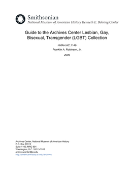 Guide to the Archives Center Lesbian, Gay, Bisexual, Transgender (LGBT) Collection