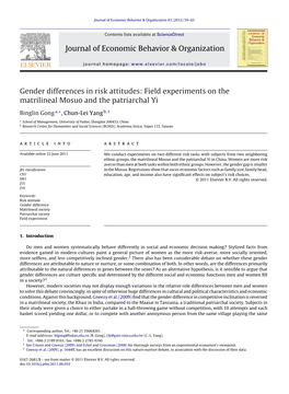 Gender Differences in Risk Attitudes: Field Experiments on the Matrilineal Mosuo and the Patriarchal Yi