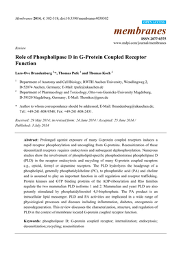 Role of Phospholipase D in G-Protein Coupled Receptor Function