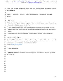 First Study on Age and Growth of the Deep-Water Goblin Shark, Mitsukurina Owstoni 2 (Jordan, 1898) 3 4 Fabio P