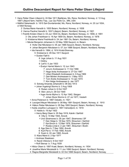 Outline Descendant Report for Hans Petter Olsen Lillejord