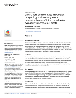 Linking Hard and Soft Traits: Physiology, Morphology and Anatomy Interact to Determine Habitat Affinities to Soil Water Availability in Herbaceous Dicots