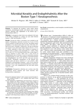 Microbial Keratitis and Endophthalmitis After the Boston Type 1 Keratoprosthesis