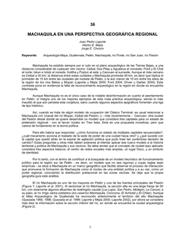 Machaquila En Una Perspectiva Geográfica Regional