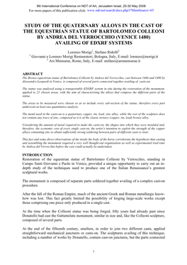 Study of the Quaternary Alloys in the Cast of the Equestrian Statue of Bartolomeo Colleoni by Andrea Del Verrocchio (Venice 1480) Availing of Edxrf Systems