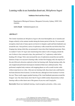 Learning Walks in an Australian Desert Ant, Melophorus Bagoti