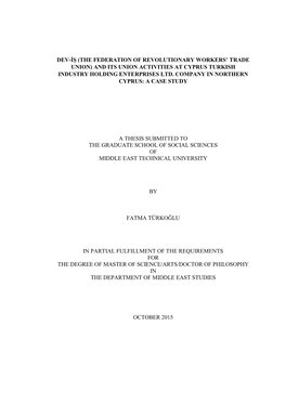 Dev-Iş (The Federation of Revolutionary Workers' Trade Union) and Its Union Activities at Cyprus Turkish Industry Holding En