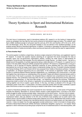 Theory Synthesis in Sport and International Relations Research Written by Nikos Lekakis