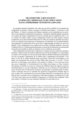 Le Rôle De L'héritage Et De L'éducation Dans L'imprimerie Vénitienne