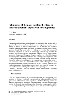 Invoking Heritage in the Redevelopment of Post-War Housing Estates