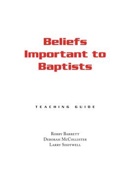 Beliefs Important to Baptists