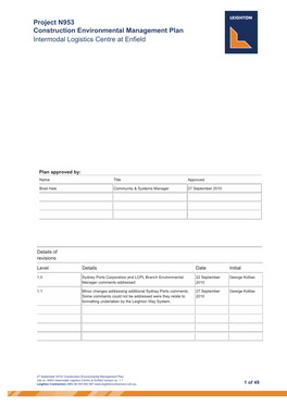 Project N953 Construction Environmental Management Plan