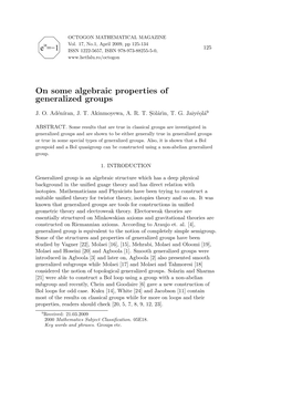 On Some Algebraic Properties of Generalized Groups
