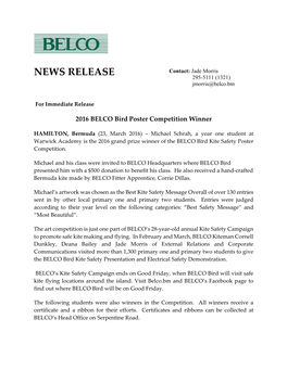 NEWS RELEASE 295-5111 (1321) Jmorris@Belco.Bm