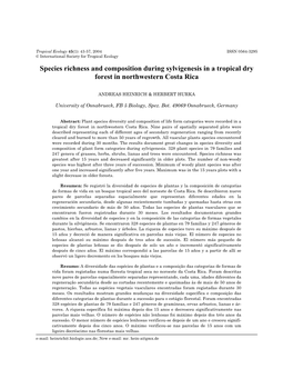 Species Richness and Composition During Sylvigenesis in a Tropical Dry Forest in Northwestern Costa Rica