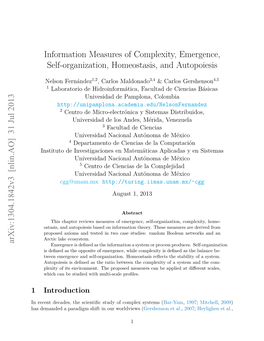 Information Measures of Complexity, Emergence, Self-Organization, Homeostasis, and Autopoiesis