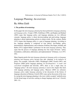 Language Planning: an Overview by Abbas Zaidi