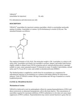 VIDAZA® (Azacitidine for Injection) Rx Only