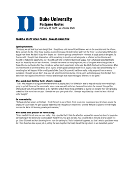 Duke University Postgame Quotes February 10, 2020 – Vs