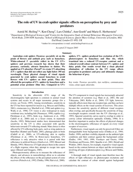 The Role of UV in Crab Spider Signals: Effects on Perception by Prey and Predators Astrid M
