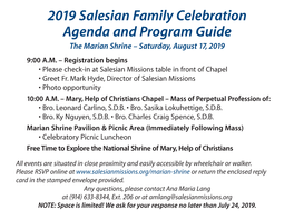 Agenda and Program Guide the Marian Shrine – Saturday, August 17, 2019 9:00 A.M