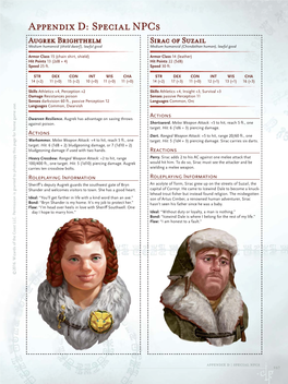 Appendix D: Special Npcs Augrek Brighthelm Sirac of Suzail Medium Humanoid (Shield Dwarf), Lawful Good Medium Humanoid (Chondathan Human), Lawful Good