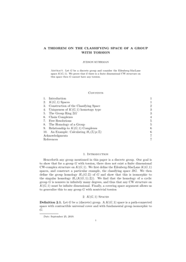 A Theorem on the Classifying Space of a Group with Torsion