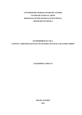 Universidade Federal Do Rio De Janeiro Centro De Letras E Artes Programa De Pós-Graduação Em Música Mestrado Em Música