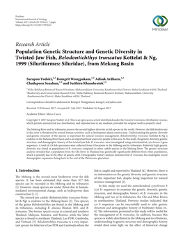 Population Genetic Structure and Genetic Diversity in Twisted-Jaw Fish, Belodontichthys Truncatus Kottelat & Ng, 1999 (Siluriformes: Siluridae), from Mekong Basin