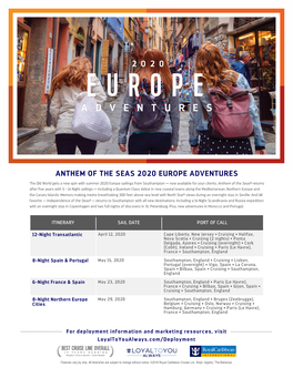 Anthem of the Seas 2020 Europe Adventures