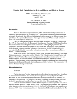 Monitor Unit Calculations for External Photon and Electron Beams