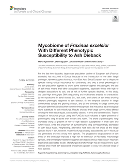 Mycobiome of Fraxinus Excelsior with Different Phenotypic Susceptibility to Ash Dieback
