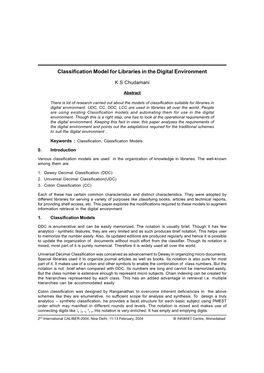 Classification Model for Libraries in the Digital Environment