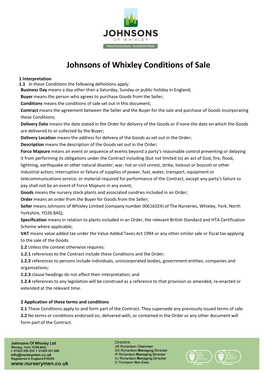 Johnsons of Whixley Conditions of Sale