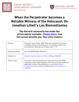 When the Perpetrator Becomes a Reliable Witness of the Holocaust: on Jonathan Littell's Les Bienveillantes