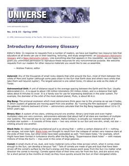 Introductory Astronomy Glossary